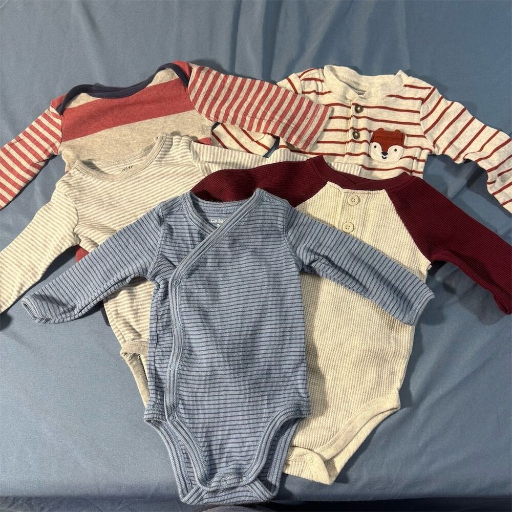 Baby Boy Long Sleeve Bodysuit Lot 5pc Carters H&M Garanimals 3-6 Months Striped